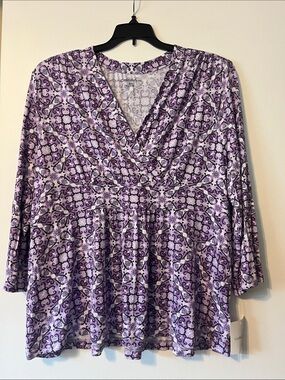 croft & barrow Lavender Printed Surplice Peplum Top